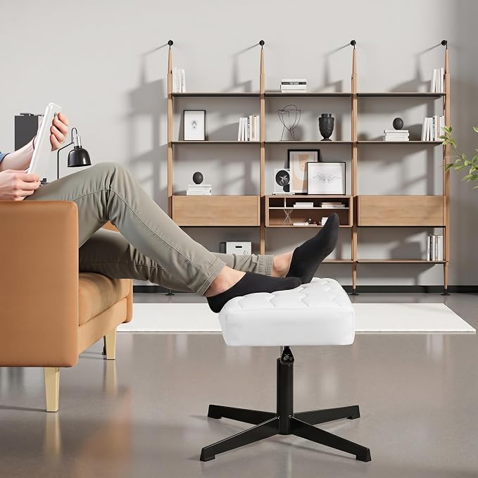 VECELO Under Desk Footrest, PU Ergonomic Foot Rest with Comfort Padding, Height Adjustable for Relieving Leg Pain, Stiffness, and etc, White