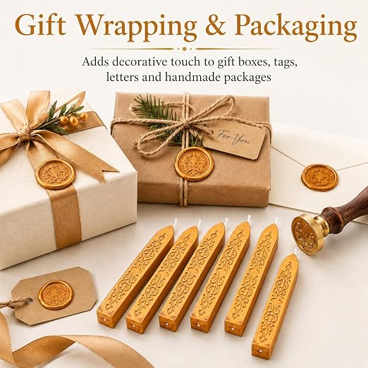 6 Pieces Sealing Wax Sticks with Wicks for Letter Seal Wax Stamp,Wedding Invitations, Packaging Decoration,Christmas Gift Ideas (Dark Gold)