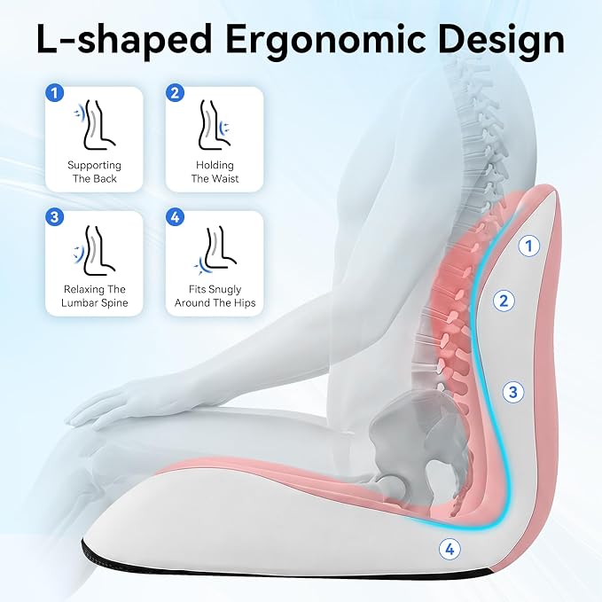 Seat Cushion for Office Chair and Car, Lumbar Support Pillow for Chair | Memory Foam Ergonomic Orthopedic Cushion Relieve Tailbone Sciatica Lower Back Pain for Office Desk Chair, Car, Truck, Pink
