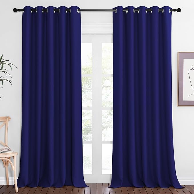 NICETOWN Patio Blackout Curtain Panels - Extra Wide Sliding Door Thermal Insulated Drape, Privacy Room Divider Curtain for Bedroom Office (Navy Blue, 66 x 118 Inch Long)