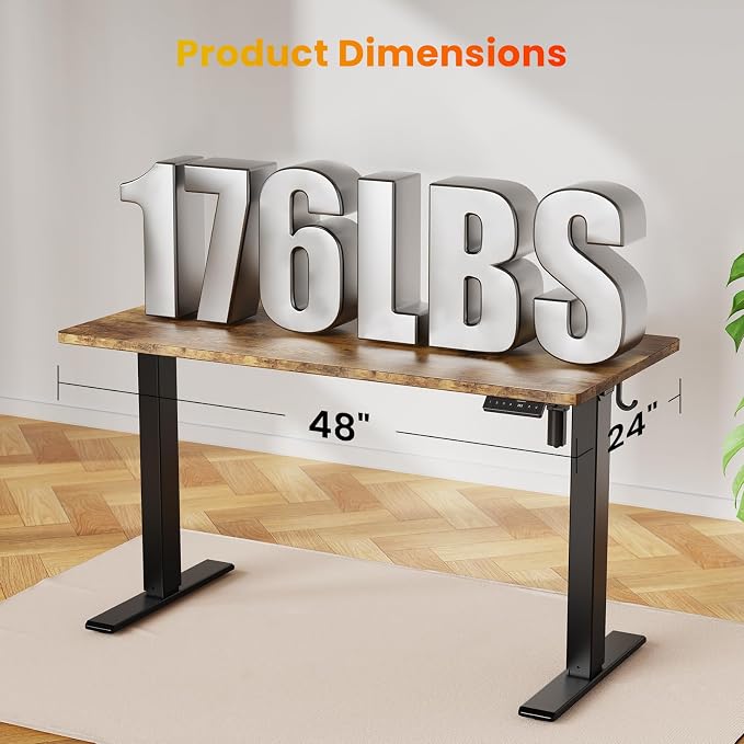 WALKINGDESK 48x24 Inches Height Adjustable Electric Standing Desk with 2 Hooks for Home Office, Ergonomic Sit Stand up Desk with Splice Board, Rustic Brown