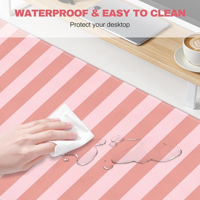 Leather Desk Pad Protector,Orange Striped Office Desk Mat, Large Mouse Pad PU Leather Desk Blotter, Waterproof Laptop Desk Writing Pad Computer Keyboard Pad for Office Home