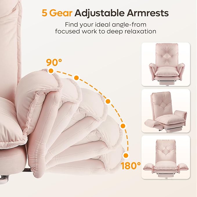 Bestier Criss Cross Office Chair with Flip-Up Armrests, High Back Executive Chair with Footrest & Wheels, Cross Legged Desk Chair for Home Office, Light Pink Velvet