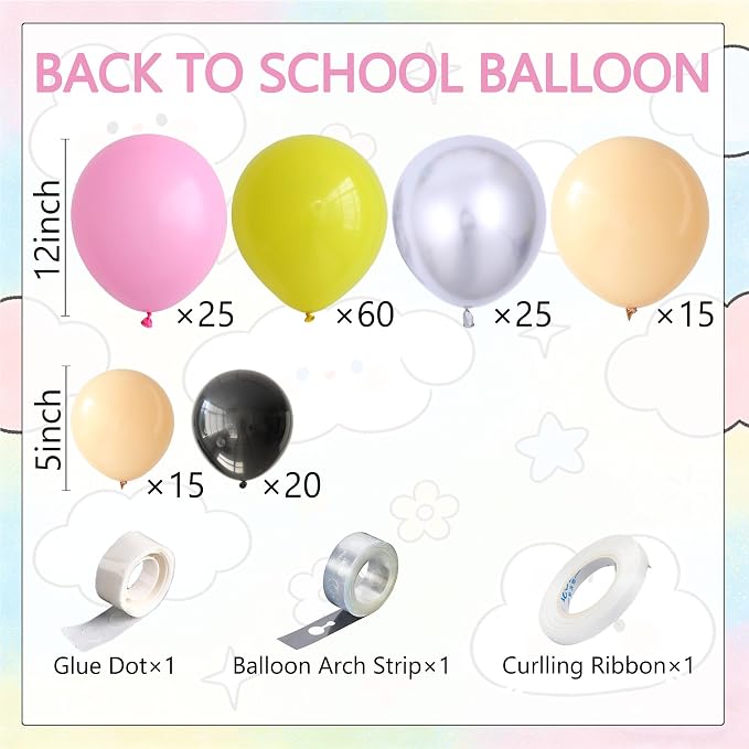163Pcs Back to School Pencil Balloons, 12Inch Pencil Colorful Balloon DIY Arch Kit, Welcome Back First Day of School Classroom Kindergarten Party Decorations