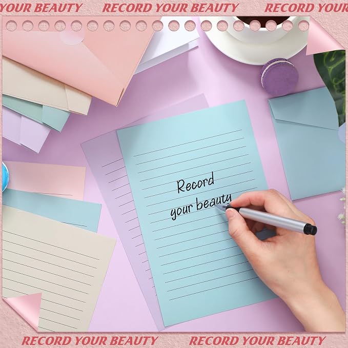 100 Pcs Stationery Lined Stationery Paper and Envelopes Set Includes 50 Letter Writing Paper and 50 Envelope for Office, 5.5 x 8.25 Inch(Pastel)