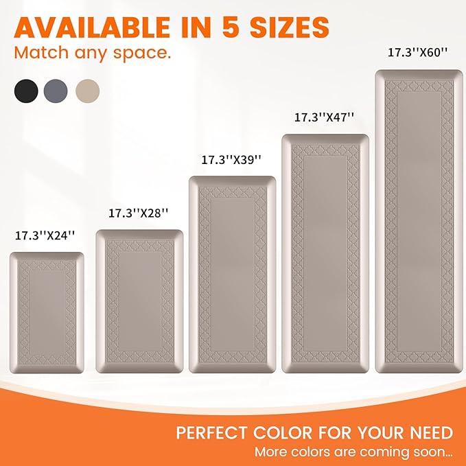 4/5 Inch Thicker Kitchen Mats for Floor Non-Slip Anti Fatigue Comfort Mat Waterproof Kitchen Rug for Sink, Office,Home Stain Resistant Standing Desk Rugs-17.3"x 47", Khaki