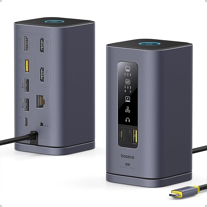Baseus Spacemate Docking Station, 11-in-1 USB-C DisplayLink Docking Station for macOS Laptop, Triple Display with 4K HDMI, 10Gbps USB-C & USB-A, Ethernet, Audio, 100W PD Charging (Driver Required)