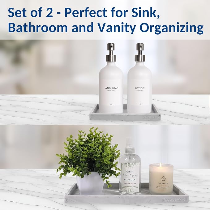 Countertop & Vanity Silicone Tray – 2 PC (11.7" & 7.7") Set | Bathroom Tray & Kitchen Soap Tray Set, Bathroom Counter Tray, Kitchen Sink Dish Soap Tray for Countertop Organization