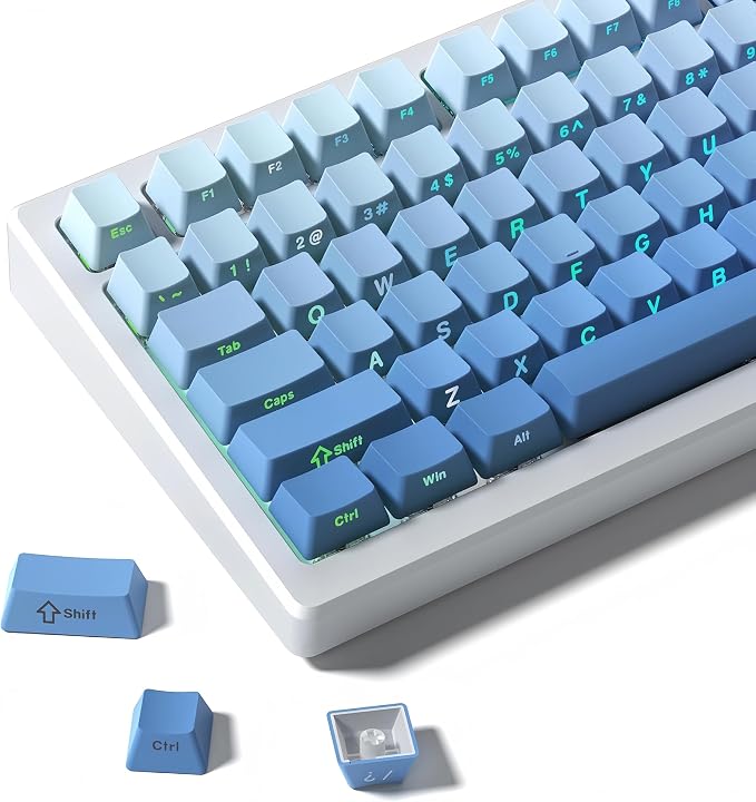 dagaladoo Double Shot PBT Keycaps Set, Shine Through Keyboard keycaps,Side Printed Custom Key caps 60% 75% 100%,OEM Profile Japanese keycap for Mechanical Keyboard MX Switch,Gradient Blue