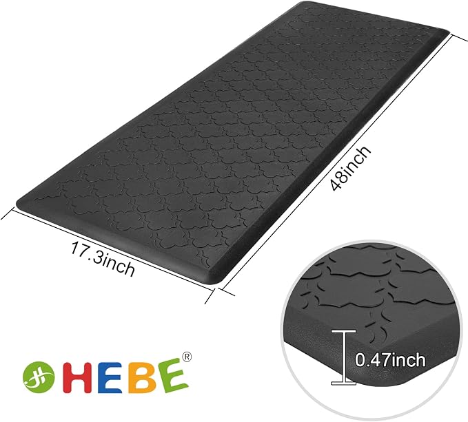 HEBE Anti Fatigue Kitchen Mats for Floor 17.3"x48", Cushioned Standing Mat | Non Slip Waterproof Kitchen Runner Rug, Heavy Duty Padded Foam Comfort Mat Floor Carpet for Standing Desk, Laundry, Sink