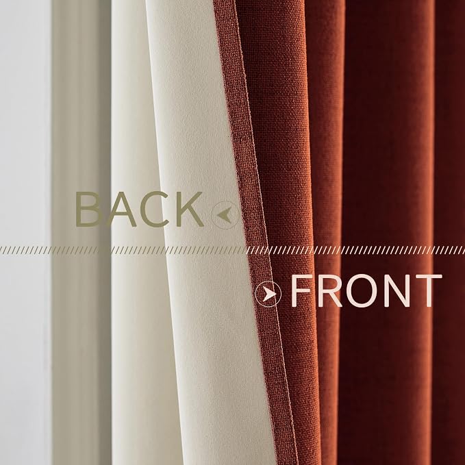MIULEE Linen Curtains Soild 100% Blackout Thermal Insulated Burnt Orange Fall Curtains Grommet Room Darkening Curtains & Drapes for Living Room Bedroom 42 x 90,Rust Terracotta (2 Panels)