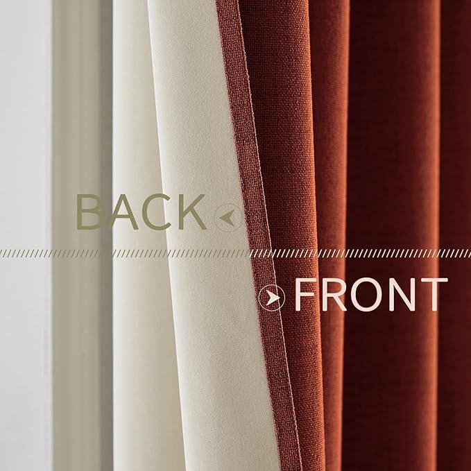 MIULEE 100% Blackout Linen Curtains for Bedroom Thermal Insulated Burnt Orange Grommet Room Darkening Curtains & Drapes Rust Terracotta Fall Decor for Living Room 52 x 108 Inch (2 Panels)