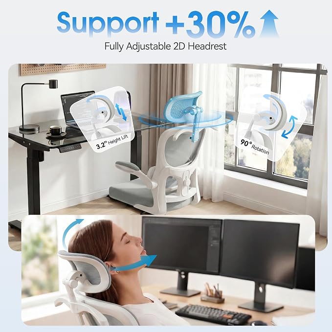 AreShark Office Chair Ergonomic Desk Chairs with Adjustable Lumbar Support& Headrest Hanger, High Back Breathable Mesh Chair with Wheels, Rolling Swivel Comfy Task Computer Chair for Home Work Gaming