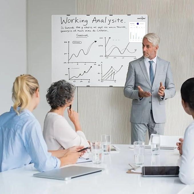 Wall-Mounted Magnetic Glass White Board - Dry Erase Glass Board Wall Mounted, Ideal for Office Classroom School Kitchen and Home, Durable Whiteboard Frameless (48''x36'').