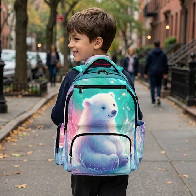 Cute Bear Backpack with Lunch Box Set for Girls Boys Novelty School Backpacks Kawaii Bookbag with Flap Zipper Pocket Complete 4 Pcs Set for Back to School Supplies