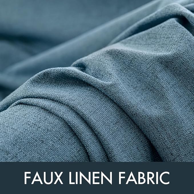 MIULEE Linen Texture Curtains for Bedroom Solid 100% Blackout Thermal Insulated Dusty Blue Curtains Grommet Room Darkening Drapes Luxury Decor for Living Room 52x96 Inch (2 Panels)