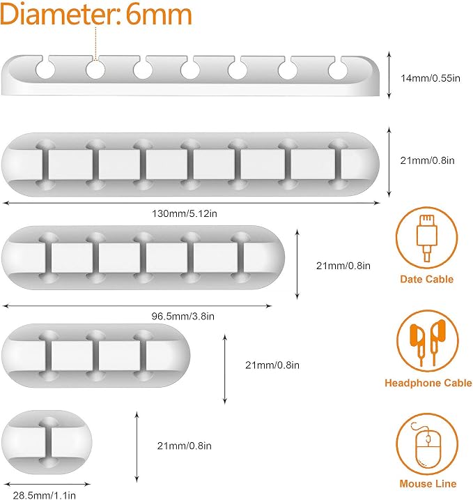 Cord Holder Cable Organizer Clips Cord Organizer for Desk, Nightstands | Self Adhesive, Office, Car, White Silicone Cord Keeper, Cable Management, Wire Holders for phone charger Cords
