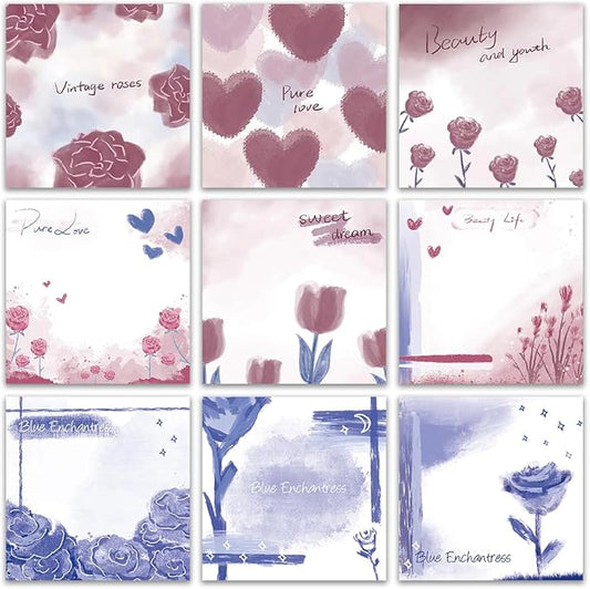 9 PCS Retro Sticky Notes 3x3 Cute and Aesthetic Post it Notes Self-Stick Note Pads for School, Office, and Home - Ideal Gifts for Teachers, Women, and Coworkers (Pure Love)