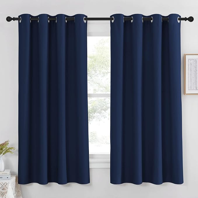 NICETOWN Curtain 63 inches Long - Home Decoration Light Blocking Room Darkening Drape/Drapery for Nursery Room, Navy, Ring Top, 52 inches Wide by 63 inches Long, 1 PC