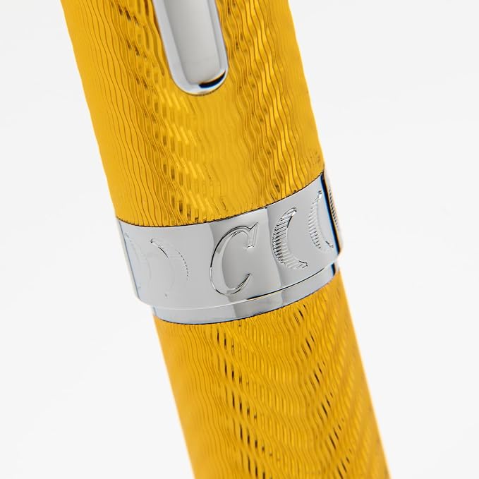 Conklin Herringbone Signature Pen Set – Yellow Rollerball + Ballpoint with Standard Refills – Luxury Writing Gift Set for Professionals, Collectors, and Everyday Use
