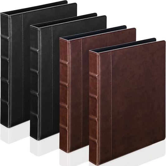 Yexiya 4 Pcs Vintage Hardback 3 Ring Binder Planner Portfolio Leather Round Ring Binder Organizer Holds 200 Sheets with 2 Inner Pockets, 13 x 10 Inch(1 Inch,Black, Brown)