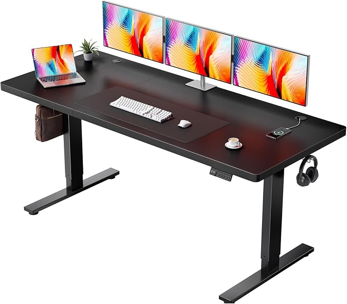 Electric Standing Desk Adjustable - 71x30 Inch Sit Stand Desk with 1 Inch Thick Tabletop, Double Beam Frame, 3 Memory Height Adjustment, Cable Management for Home Office