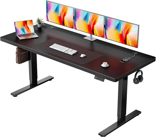 Electric Standing Desk Adjustable - 71x30 Inch Sit Stand Desk with 1 Inch Thick Tabletop, Double Beam Frame, 3 Memory Height Adjustment, Cable Management for Home Office