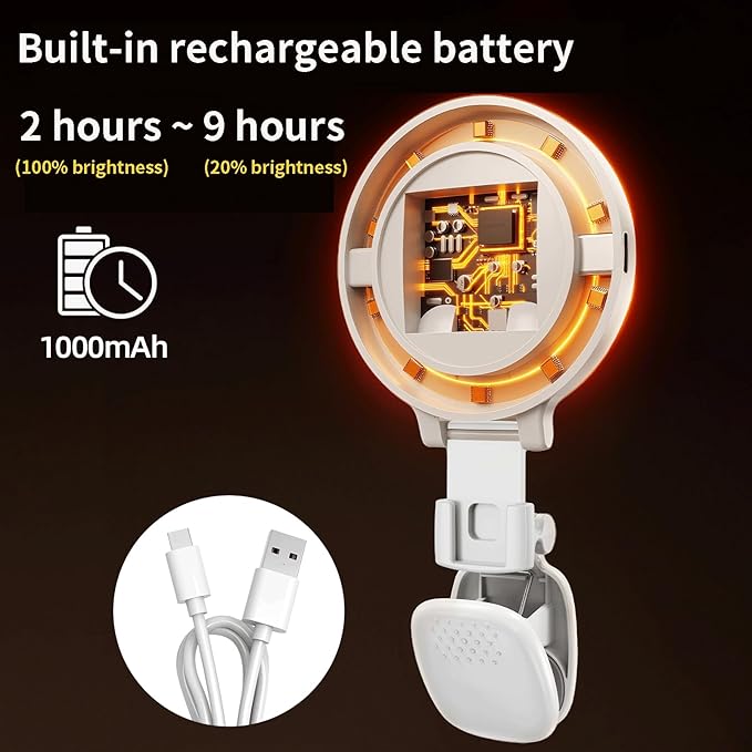 Portable Ring Light for Phone with Mirror, Foldable Clip-On Selfie Light for iPhone, Webcam, Vlog, TikTok, 3 Colors & 9 Brightness, Rechargeable LED Light for Video Recording and Makeup