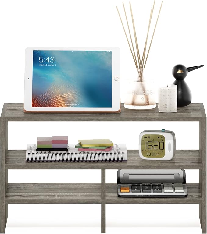 Furinno Hermite Desk Top Organizing Shelf Bookcase, French Oak | Desktop Office Organization Racks with Open Shelves, Desk Top Display Book Shelf, for Paper, Office Supplies, Magazine