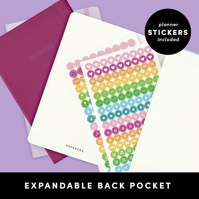 PAPERAGE Undated Weekly & Monthly Hardcover Planner (Turquoise), 5.6 in x 8 in, Includes Lined Note Pages & 2 Sticker Sheets