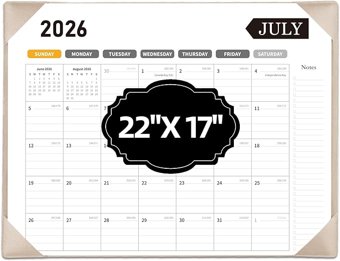 Large Desk Calendar 2026-2027, 22x17 Inch PU Leather Desk Pad Calendar, 18 Months (Jul 2026 - Dec 2027), Big Desktop Blotter for Office, Home & Classroom (Apricot)
