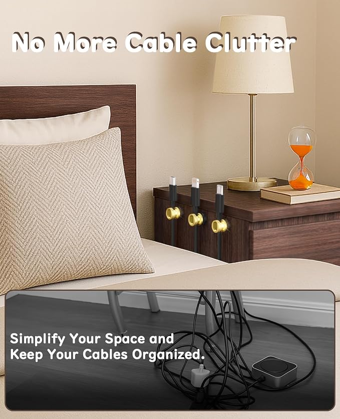 Maveek Magnetic Cable Clips, Knurled Metal Desk Cord Organizer, 4 Pack, Gold