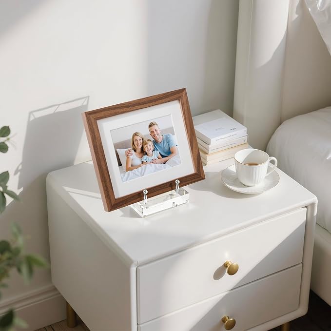Acrylic Easel Display Stand, Compact and Versatile Stand with Adjustable & Elegant Pegs, Tabletop Stand for Photos, Phones, Art, and More, Silver-1P