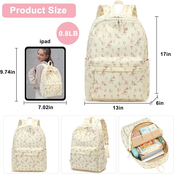 Bluboon School Backpack Set Girls Womens Laptop Bookbag Casual Daypack Fits 15 inch Laptop with Lunch Tote Bag and Pencil Bag