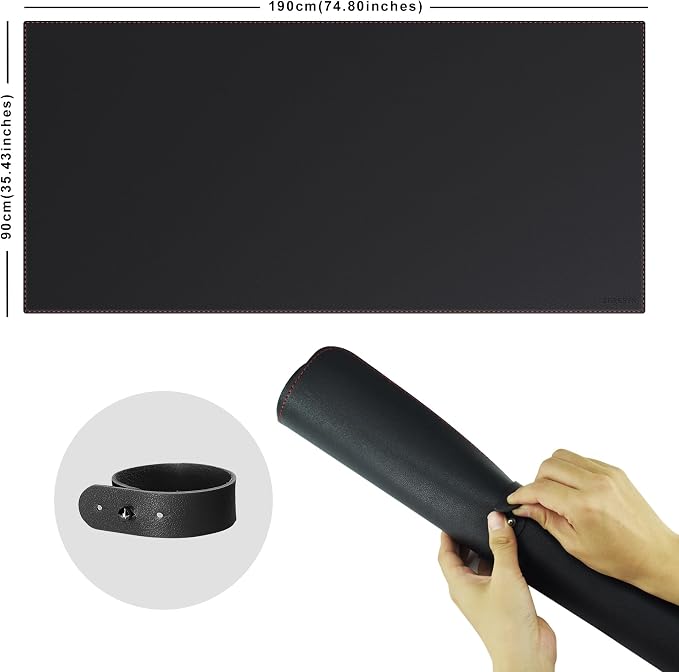 ZORESYN Extra Large Desk Mat 74.8"x35.4" Waterproof PU Leather, Non-Slip Suede Base, Stitched Edge, Desk Blotter Writing Mat for Home Office Gaming, Black