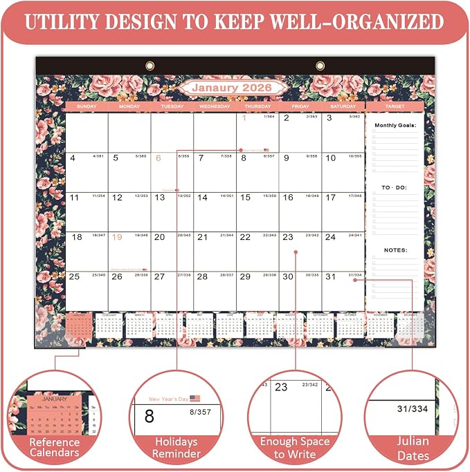 Lateefah Desk Calendar 2025, Large 12'' x 17'' Desk Calendar 2025-2026, 18 Month Desktop Wall Calendars for Home & Office, Use July 2025 to Dece 2026