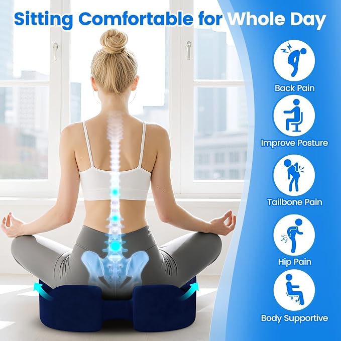 Seat Cushion, Non-Slip Memory Foam Chair Cushion for Taibone, Blue/X-Large | Chair Pillow with Handles for Car Office Chair, Tailbone/Sciatica Easing& Post-Surgery Recovery Chair Cushion