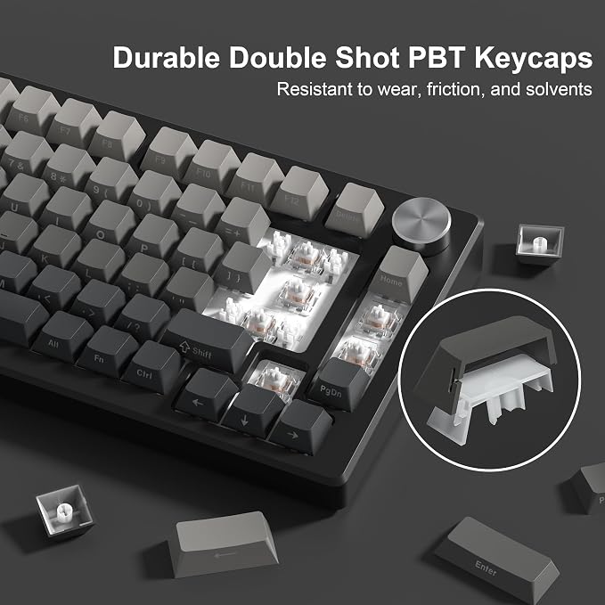 dagaladoo Grey black keycap set 136 key gradient double shot PBT keycaps 75% 100% Shine Through custom keycap cherry profile,Side printed keyboard keycaps Compatible with US Layout Mechanical Keyboard