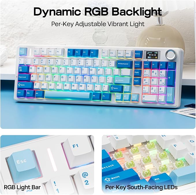 EPOMAKER Aula F99 MAX Wireless Mechanical Keyboard, Smart Screen & Knob, 8000mAh, 2.4Ghz/BT Creamy Keyboard, Pre-Lubed Switch, Hot-Swappable, RGB Backlit, Custom Software (Blue)