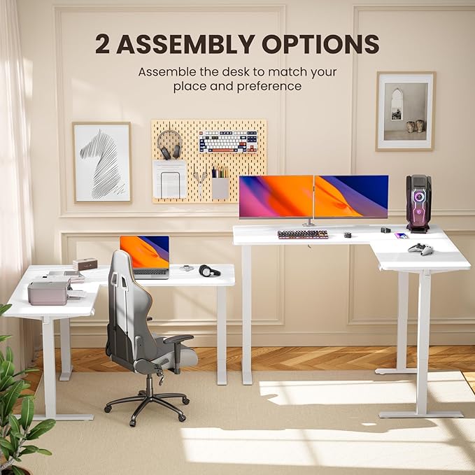 ErGear 63″ L Shaped Standing Desk Electric Adjustable Height, White | Left & Right Interchangeable Installation, 4 Memory Presets, One-Touch Control, Stable Steel Frame, 220 lbs Capacity
