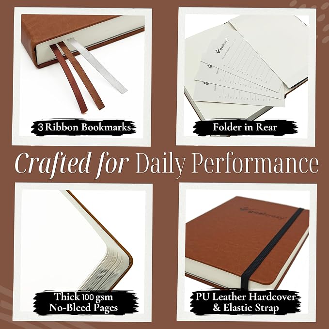 Goal Crazy Undated Daily Planner to Achieve Your Goals - 90 Day Guided Journal & Productivity Organizer with Goal Setting, Habit Tracker, To Do List, Academic & Work Calendar, Leather Hardcover - Brown