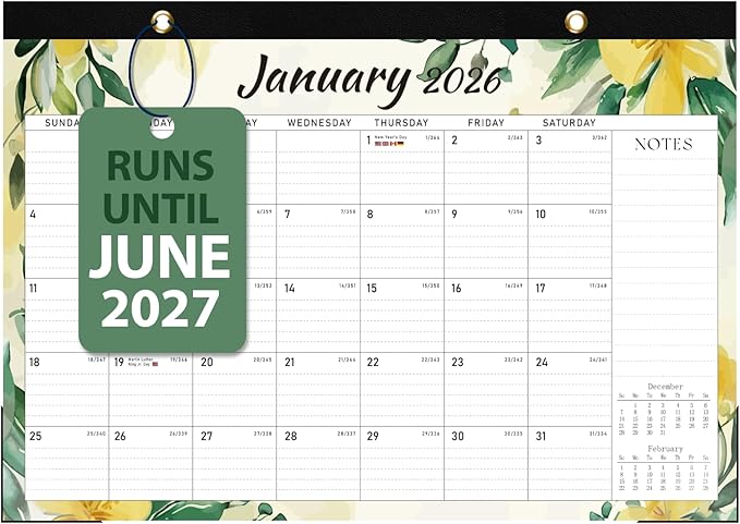 2026 Desk Calendar, Large Desktop/Wall Monthly Calendar (Jan. 2026 - Jun. 2027) 17'' x 12'' School Year Desk Planner for Teacher Family School Office Supplies
