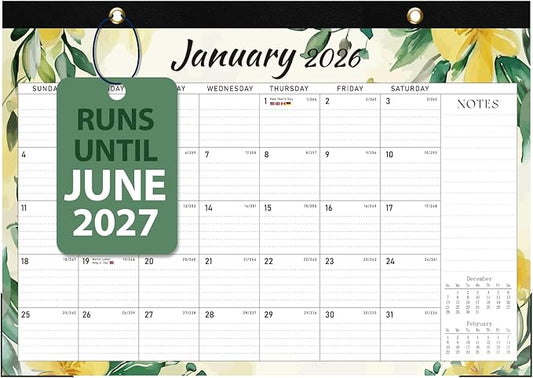 2026 Desk Calendar, Large Desktop/Wall Monthly Calendar (Jan. 2026 - Jun. 2027) 17'' x 12'' Personal Desk Planner for Teacher Family School Office Supplies