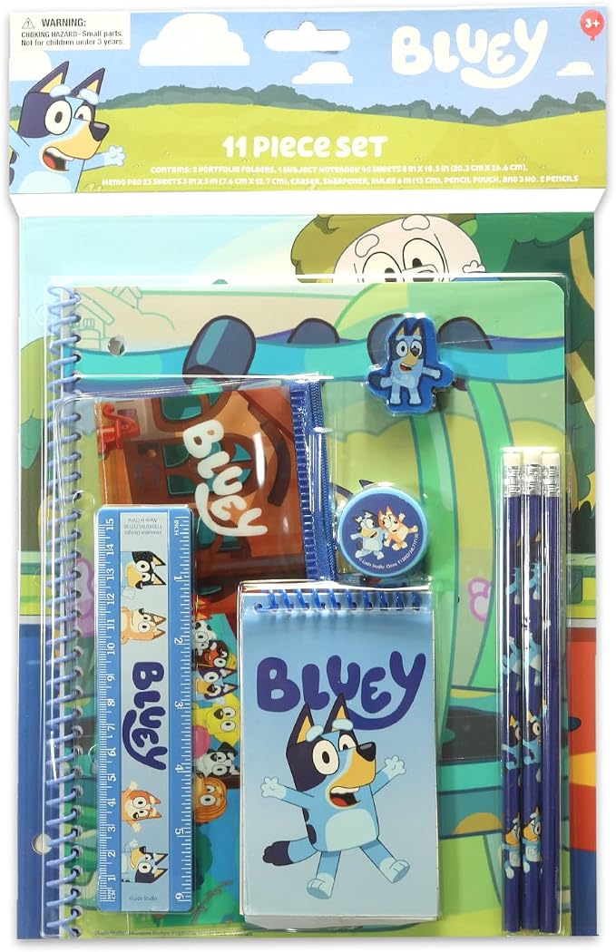 Bluey School Supplies for Kids - 11 Pc Themed School Supplies Bundle Includes Bingo Folders, Notebook, Notepad, Pencils, More Plus Stickers | Bluey Classroom Supplies