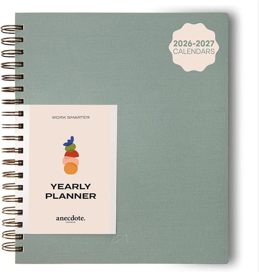Anecdote Planner 2026 (8.5" x 10") Daily Planner Weekly Monthly Planner - 52 Weeks w/Library Buckram Cover, Brass Spiral - A4 Size Bleed-Resistant Paper – Dutch Blue