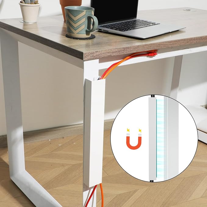 Blulu 4 Pack Steel Magnetic 14 Inch Cable Management Channel for Under Desk Leg Vertical Wire Hider Cover Cable Desk Organizer No Drill Cord Organizer Cord Hider Management for Home Office (White)
