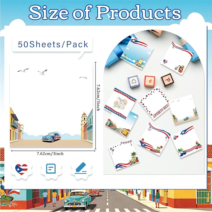Puerto Rico Sticky Notes Gifts, 9 Pack Puerto Rico Notepads 3x3 Inches, Puerto Rican Self-Adhesive Memo Pads, PR Office Study Supplies Gift Rewards (450 Sheets)