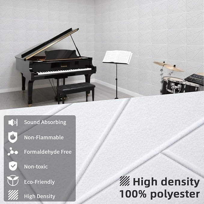 Art3dwallpanels 18 Pack Acoustic Panels 12" X 12" Soundproof Wall Panels Sound Dampening, 3D Self Adhesive Wall Decor Peel and Stick Absorbing Panels, White