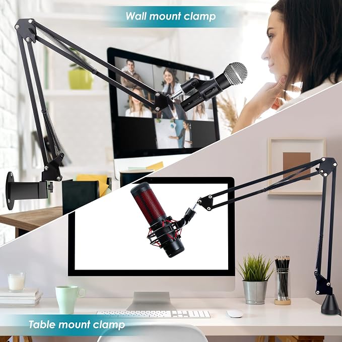 YOUSHARES Mic Stand - Microphone Arm with Upgraded Heavy Duty Clamp, Wall Mount and Universal Mic Holder for Blue Yeti/HyperX QuadCast ＆ Other Mics