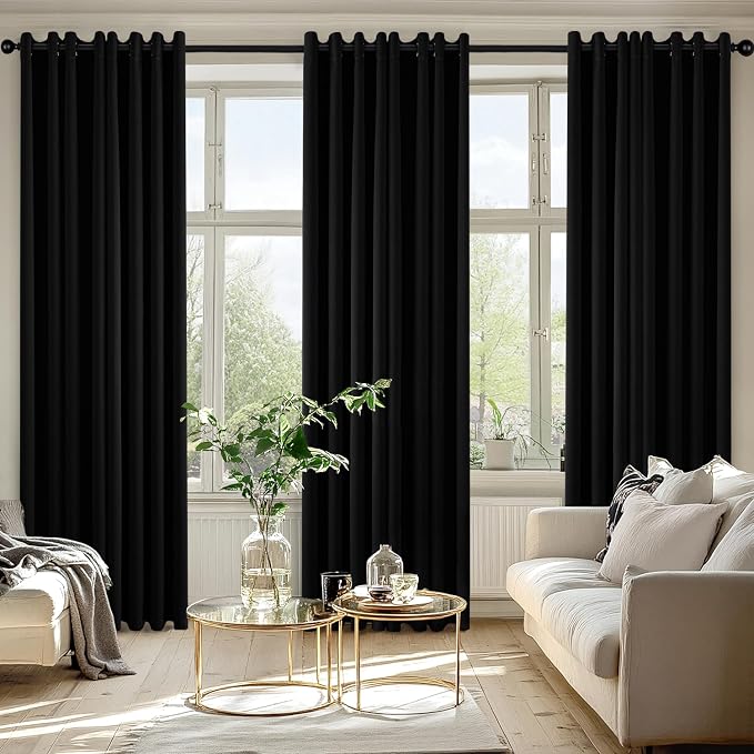 MIULEE Blackout Curtains for Bedroom Living Room 2 Panels, Thermal Insulated Room Darkening Drapes Grommet Noise Reducing Light Blocking Window Treatments 84 Inches Long 50x84 Inch Black